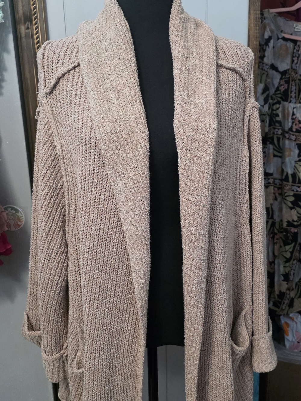 Free People Open-Front Shawl Collar Cardigan - Dusty Pink